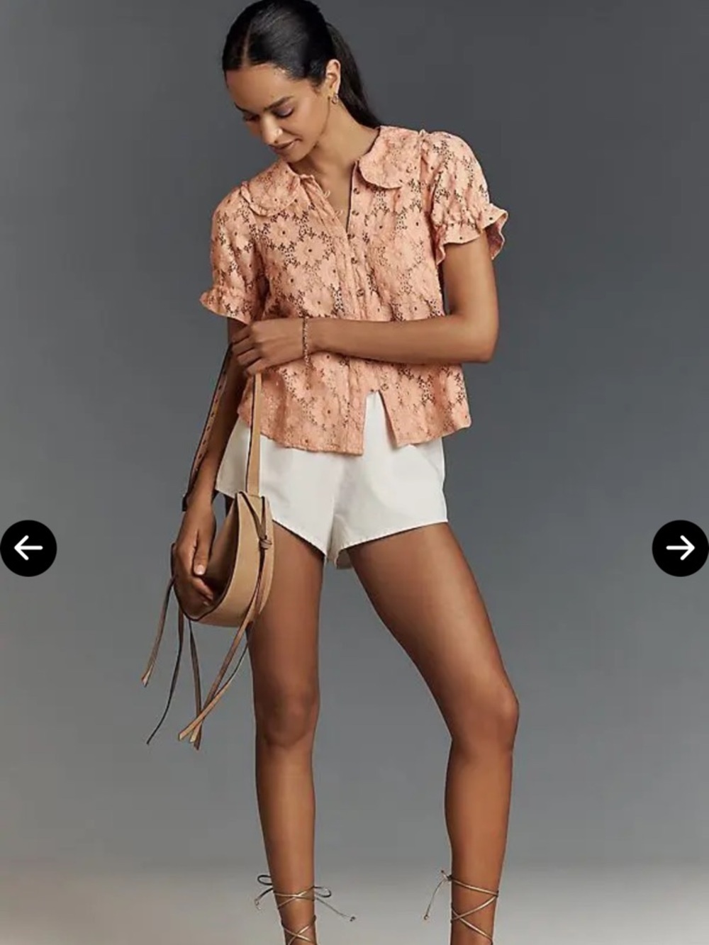 Pilcro Peach Eyelet Button-Front Blouse - Picture 2 of 6